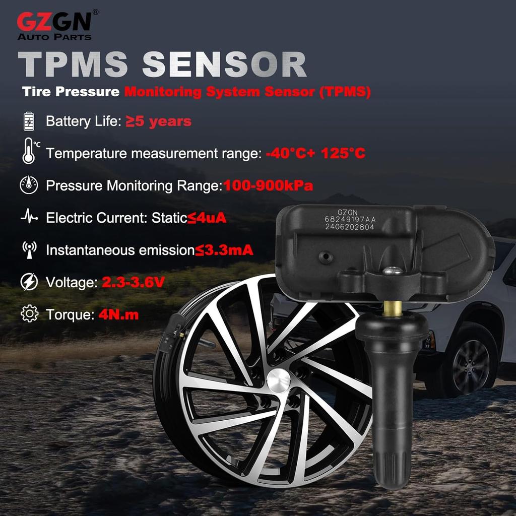 TPMS Sensor Compatible With Chrysler Dodge Jeep Ram Fiat - 4 PCS Pre-Programmed 433MHz Tire Pressure Monitoring Sensor For 300 Durango Challenger
