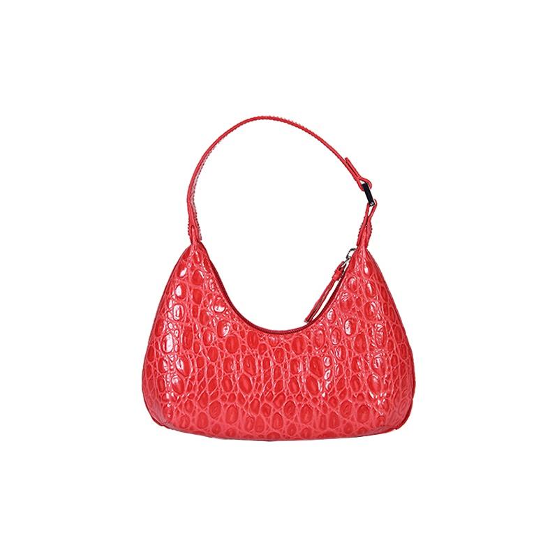 

By Far Crocodile Pattern Zipper Closure Leather Underarm Mini Bag Women Handbags Red 21CRBASPMDSMA Basic Set (Bag+Dust Bag)