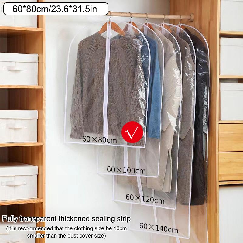 1Pcs Clothes Dust Cover White/Black Fully Enclosed Washable Dust Bag Peva Household Dust Cover With Zipper Coat Suit Cover