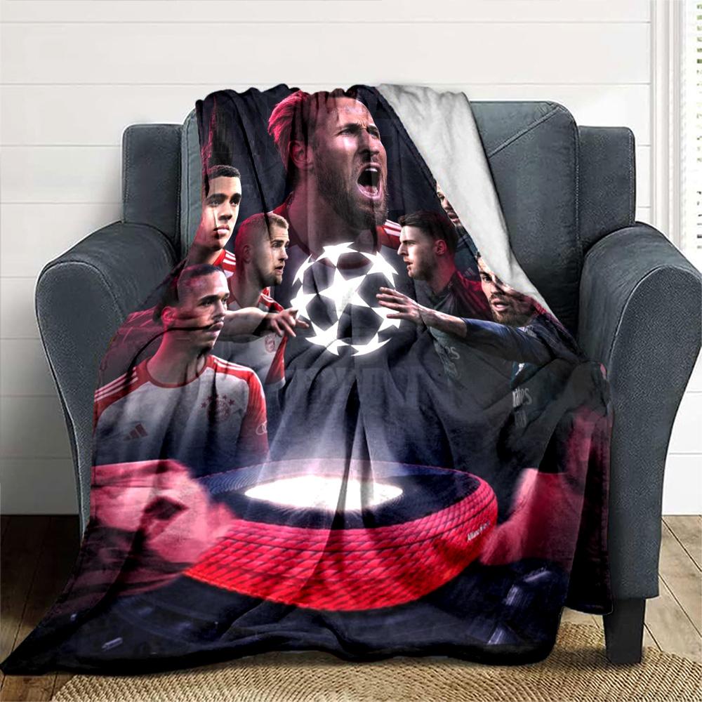 Football Team Star Player Collage Champions League Print Flannel Blanket Dark Background Soft Throw Blanket Soccer Fan Man Cave Decor