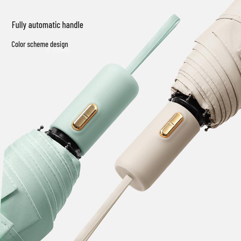 Three-fold Automatic Black UV Protection Umbrella with Double Rib and Wind Resistance for Rain and Shine