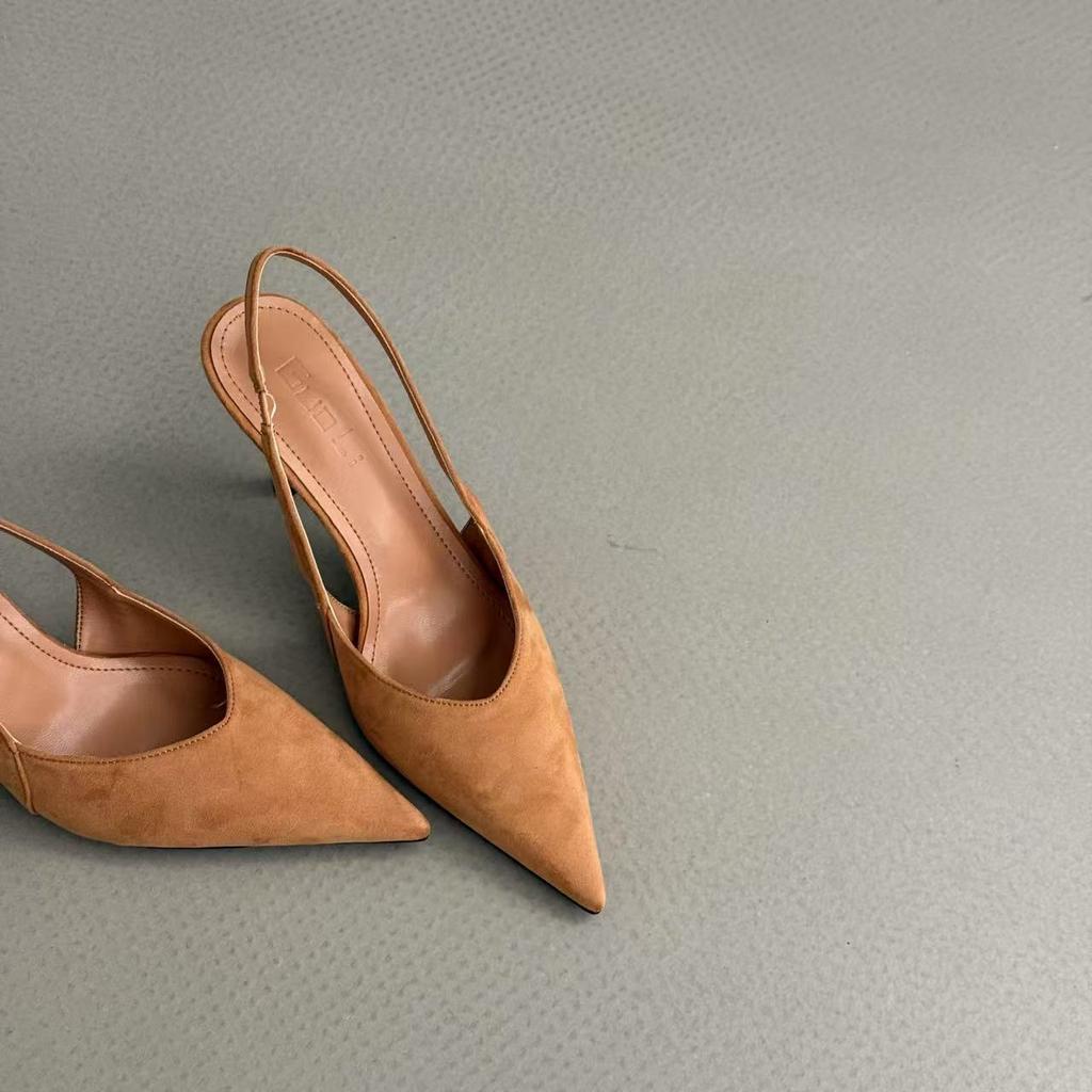 Temperament high heel black bag head sandals women's height increase spring and summer niche high-end temperament with skirt pointed single shoes