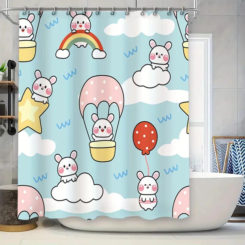 Whimsical Blue White Shower Curtain with Cuteness Overload Unleash Your Inner Child
