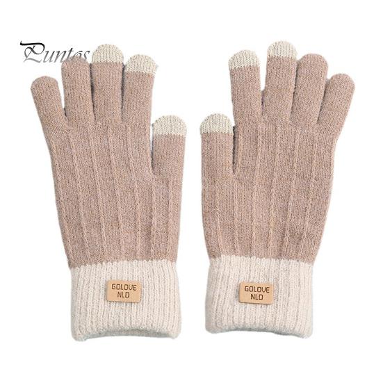 1 Pair Unisex Winter Gloves Knitted Thick Warm Color Matching Touch Screen Anti-slip Elastic Soft Warm Thick Plush Cycling Riding Gloves
