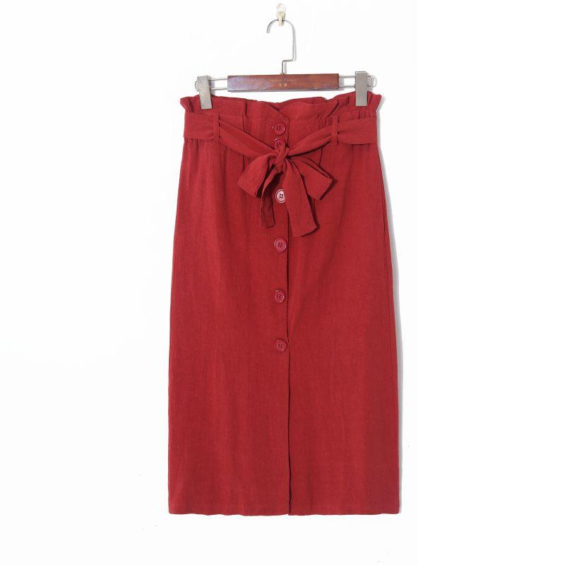 

Fall 2023 Korean Style Minimalist Single Breasted Skirt Rust red XS
