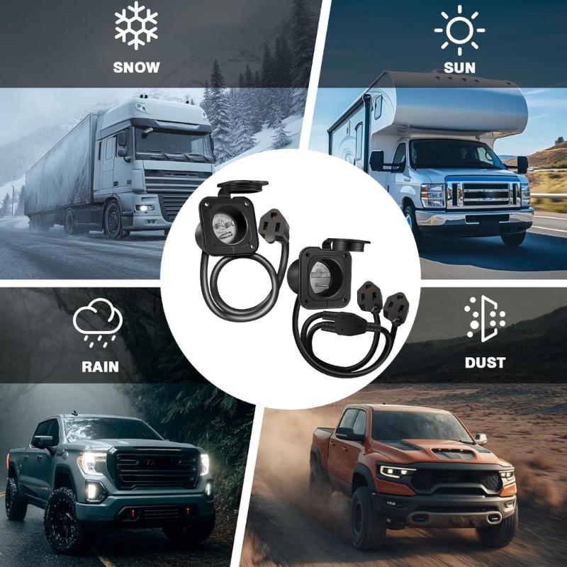 Heavy Duty Outdoor Electrical Extension Cord with Weatherproof US Plugs Strong Nylon Extension Cable for Camping