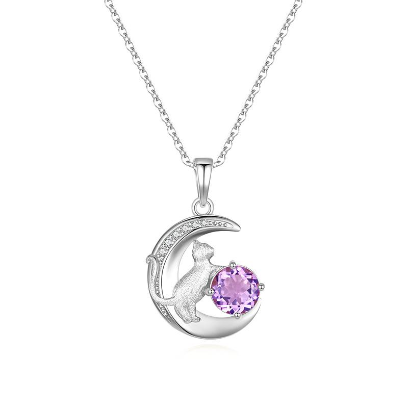 

Elegant S925 Sterling Silver Moon Cat Pendant Necklace, Inlaid Natural Crystal, Cute Animal Design Dainty Choker, Fashion Jewelry Gift for Her alive