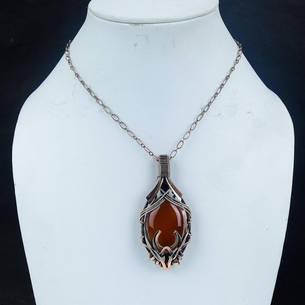 Carnelian 999 Copper Wire Wrapped Pendant, Handmade Gemstone Pendant Jewelry, Gifts For Wife Brand New Pendant
