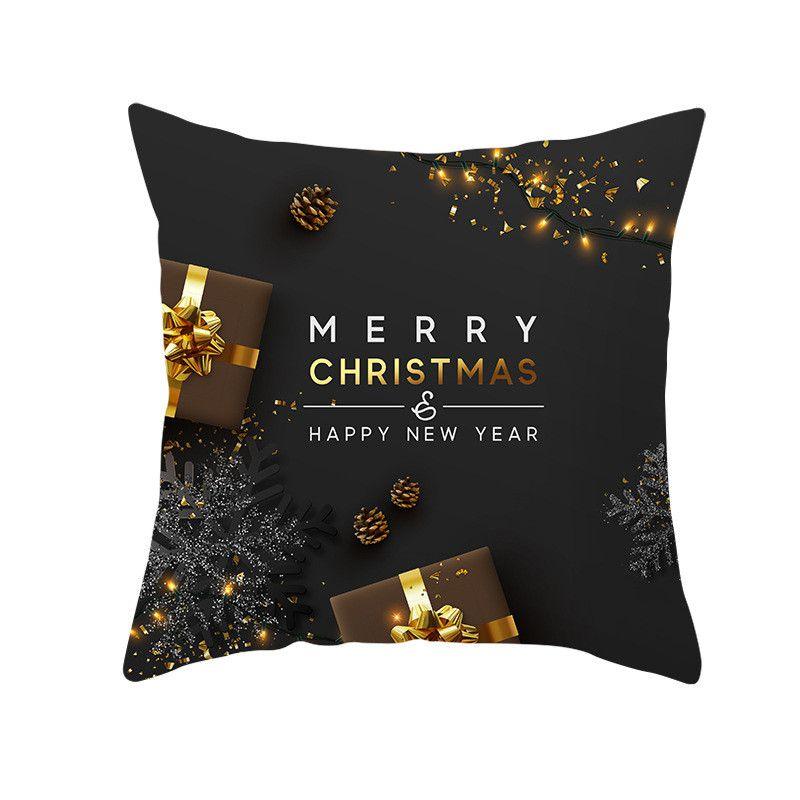 18" Merry Christmas Cushion Cover Home Decor Xmas Throw Pillow Case Gold Black