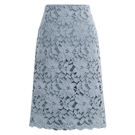 Bodycon Skirt Hollow Out Lace Elegant A-line High Waist Knee Length Skirt for Office