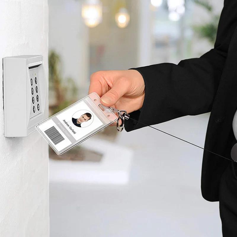 1pc Metal Pull Button Retractable badge reels Belt Keychain High Elastic Recyclable Cable Puller Key Chain for ID Name Card