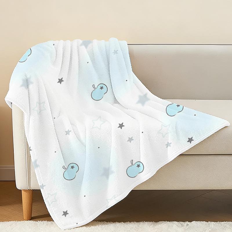 Lightweight Flannel Blanket Versatile Star & Apple Pattern, Soft Warm Cozy Blanket for Home, Sleep, Car Use, Perfect for Christmas & Halloween