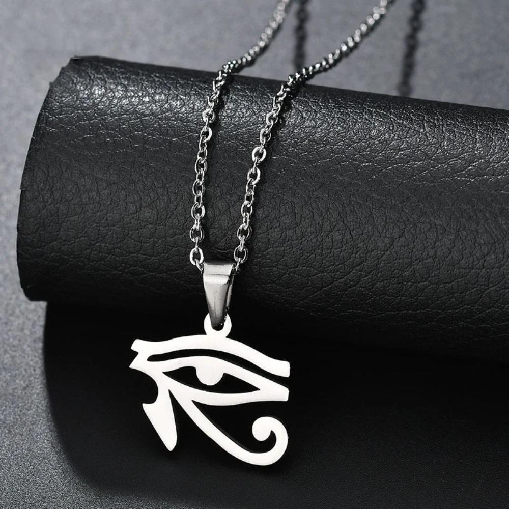Eye of Horus Muslim Rune Pattern Round Pendant Necklace Men's Necklace Sliding Pendant Metal Necklace Amulet Accessory Jewelry