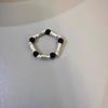 Korean Pearl & Silver Black Agate Braided Ring - Elegant Luxury Fashion Accessory for Women
