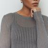 GMXIA Cut-out Knit Sweater Spring and Summer Sexy Slim Wool Round Neck Long-sleeved Thin Pit-stripe Knit Sweater