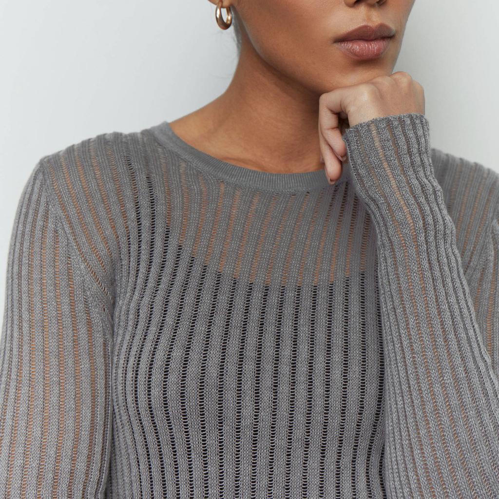 GMXIA Cut-out Knit Sweater Spring and Summer Sexy Slim Wool Round Neck Long-sleeved Thin Pit-stripe Knit Sweater