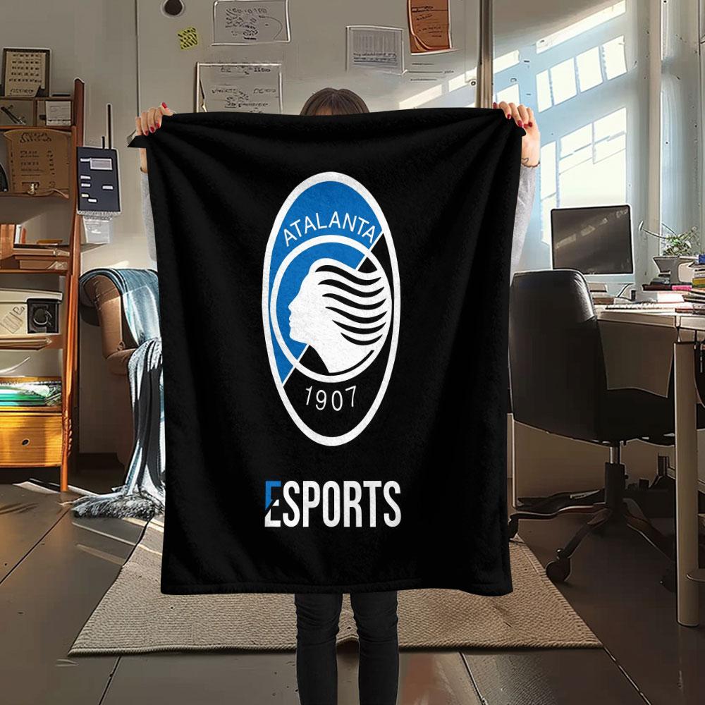 Coperta in Flanella Stampata Logo Atalanta BC, morbida coperta per camera da letto divano, lavabile, merchandising tifoso di calcio, ottimo regalo.