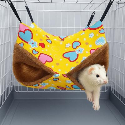 Cute Double-layer Hamster Hammock Warm Cozy Pets Sleeping Bag Fleece Print Thicken Hanging Cage House Cage Accessories