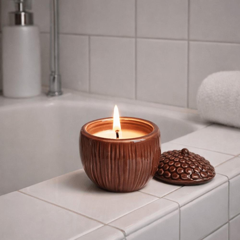 with Lid Ceramics Storage Jar Multi-functional Candlestick Decorative Pinecone Candle Cup  Gift