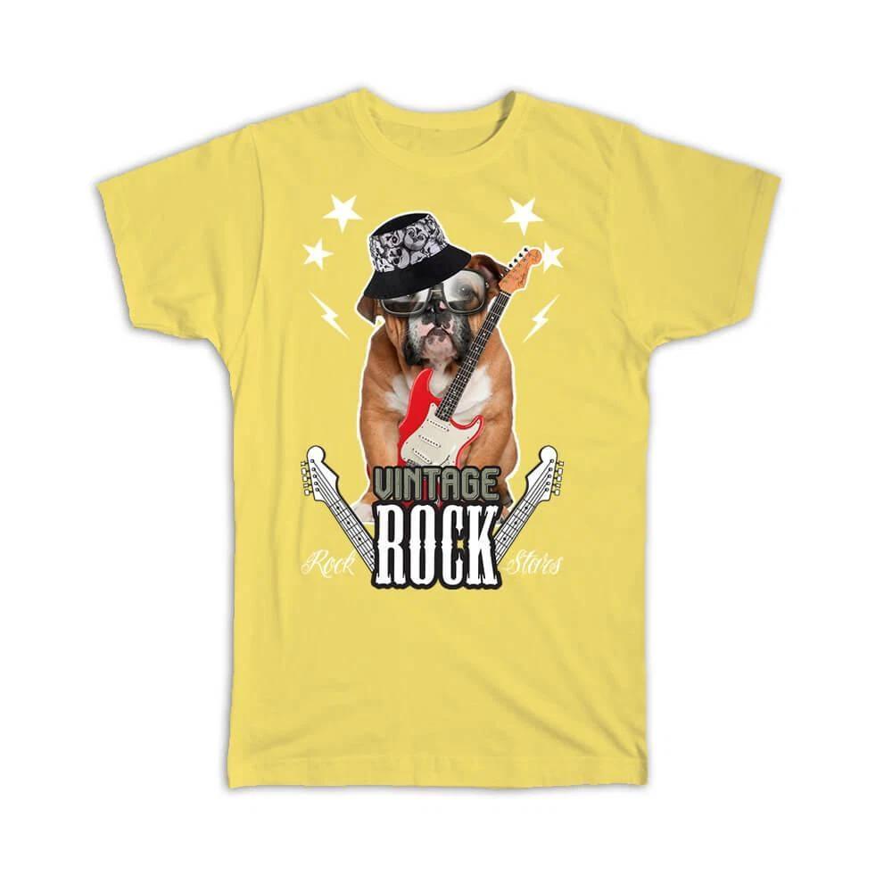 Gift T-Shirt : Vintage Rock Stars Bulldog For Guitarist Guitar Player Funny Dog XL