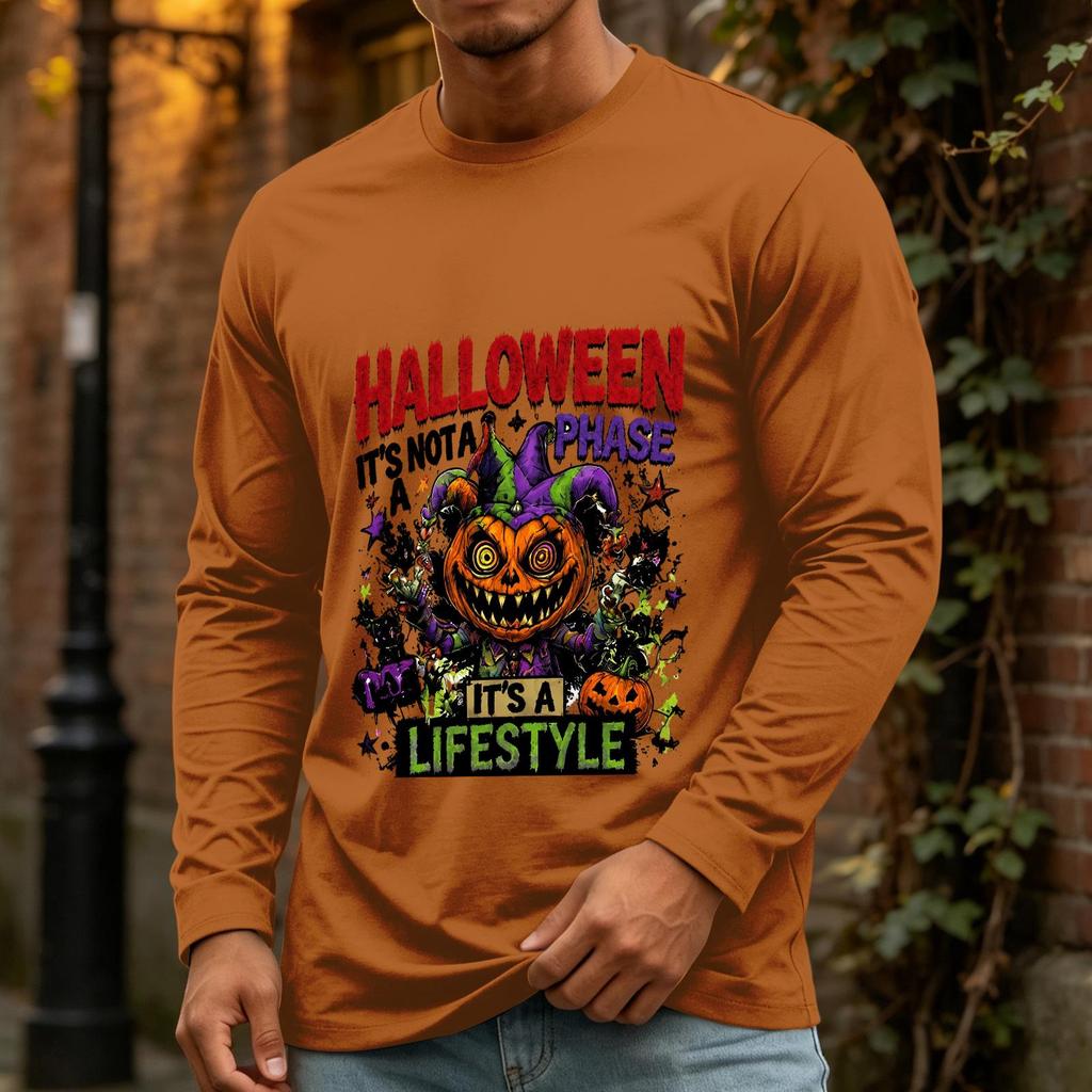 Men's Halloween Long Sleeve Neck Casual T-Shirt for Holiday Party