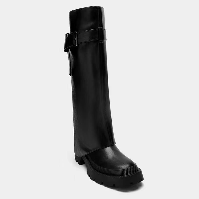 ZA2025 New High-heeled British Style Knight Boots Women's Thick-soled Thin High Boots Thick-heeled Round Head But Knee Boots