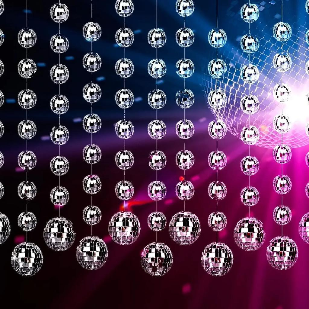 3D Mirror Disco Ball String Garland Banner Wall Background Hanging for 90s Music Disco Theme Birthday Wedding Party Decoration