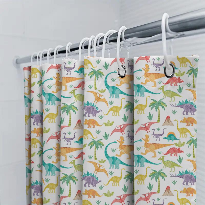 Vibrant Dinosaur Print Shower Curtain For Bathroom Decor Waterproof Fabric Wall Hanging Home Decoration In Multicolor Patterns