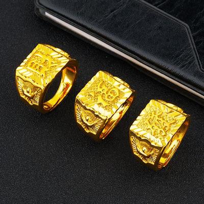 Offener Herrenring aus Goldsand, reines Messing mit echter Vergoldung, Euro-Währungs-Glücksdesign