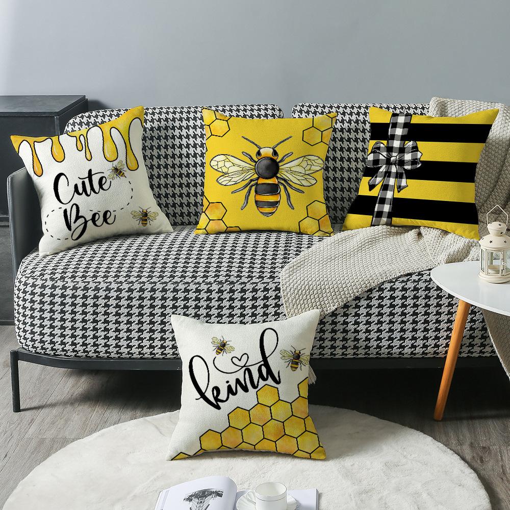 Bee Day Pillow Cartoon Spring and Summer Sofa Pillow Living Room Decoration Sunflower New Printed Pillow Cover
