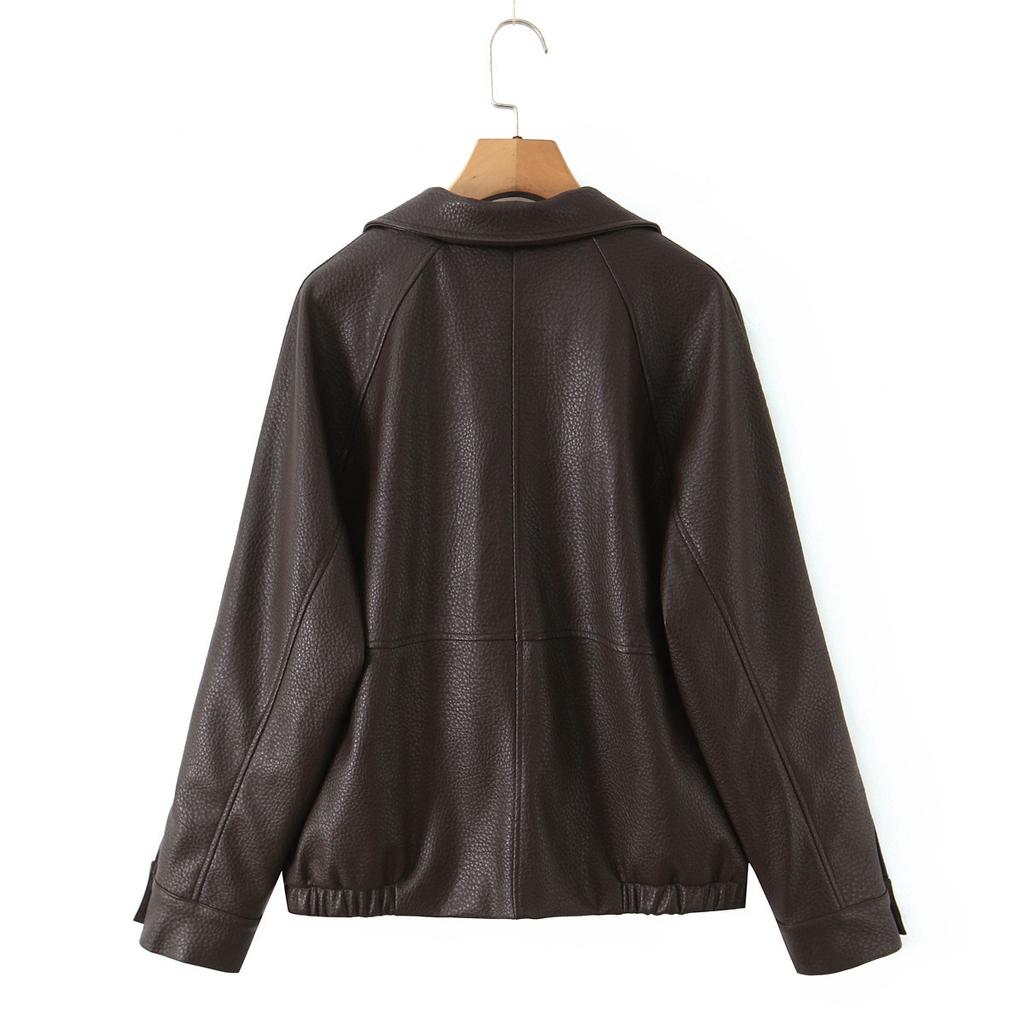 European and American Style, New Women's Fashionable Casual Vintage Double-breasted Leather Jacket