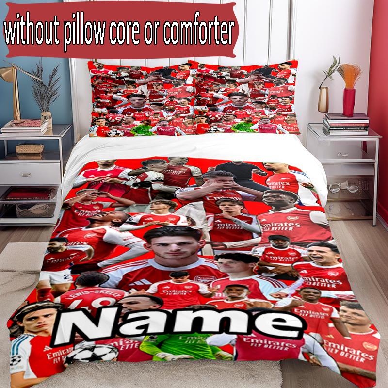 3pcs Duvet Cover Set (1*Duvet Cover + 2*Pillowcase, Without Core), Custom Name Arsenal F.C Pattern Bedding Set, Home Bedroom Decor Gift