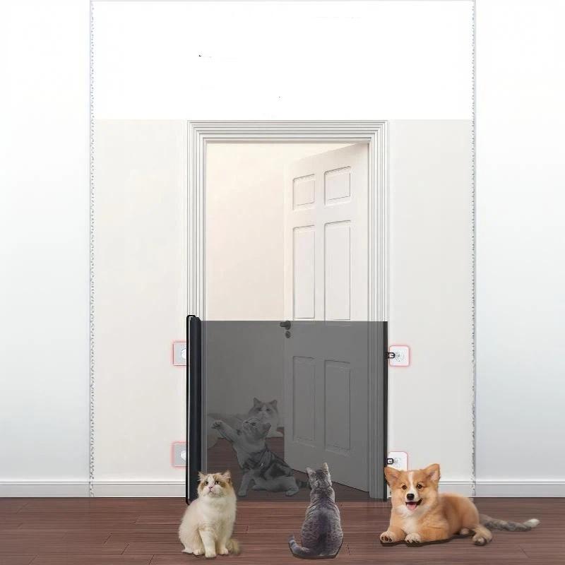 Retractable Pet Gate Screen Door-Stair Gates For Dog Cat Portable Dog Gates With Reinforced Strip Design To Prevent Crawling