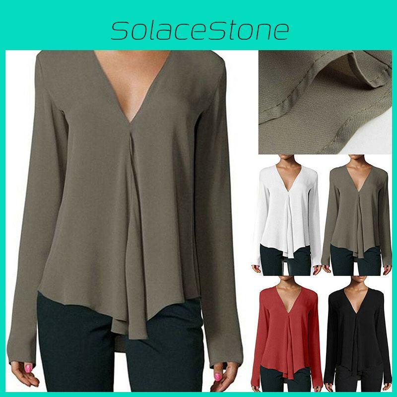 Elegant Womens Summer Casual Long Sleeve Loose Chiffon T-shirt Blouse For All Sizes