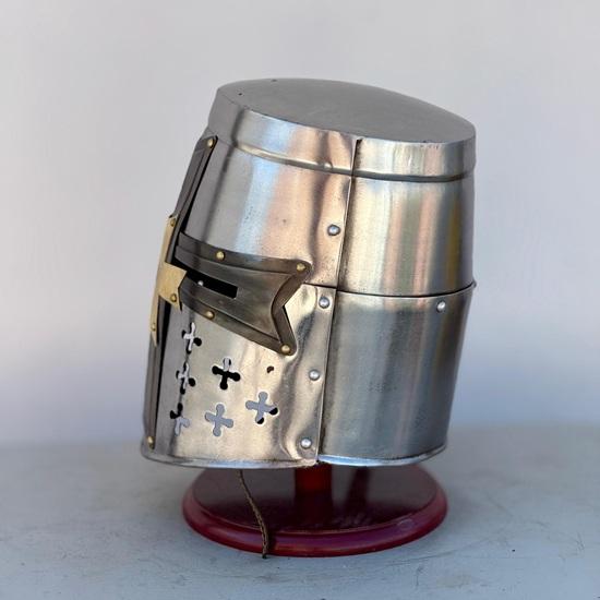 Templar Knight Helmet: Brass Cross, Medieval Replica, Cosplay Armor