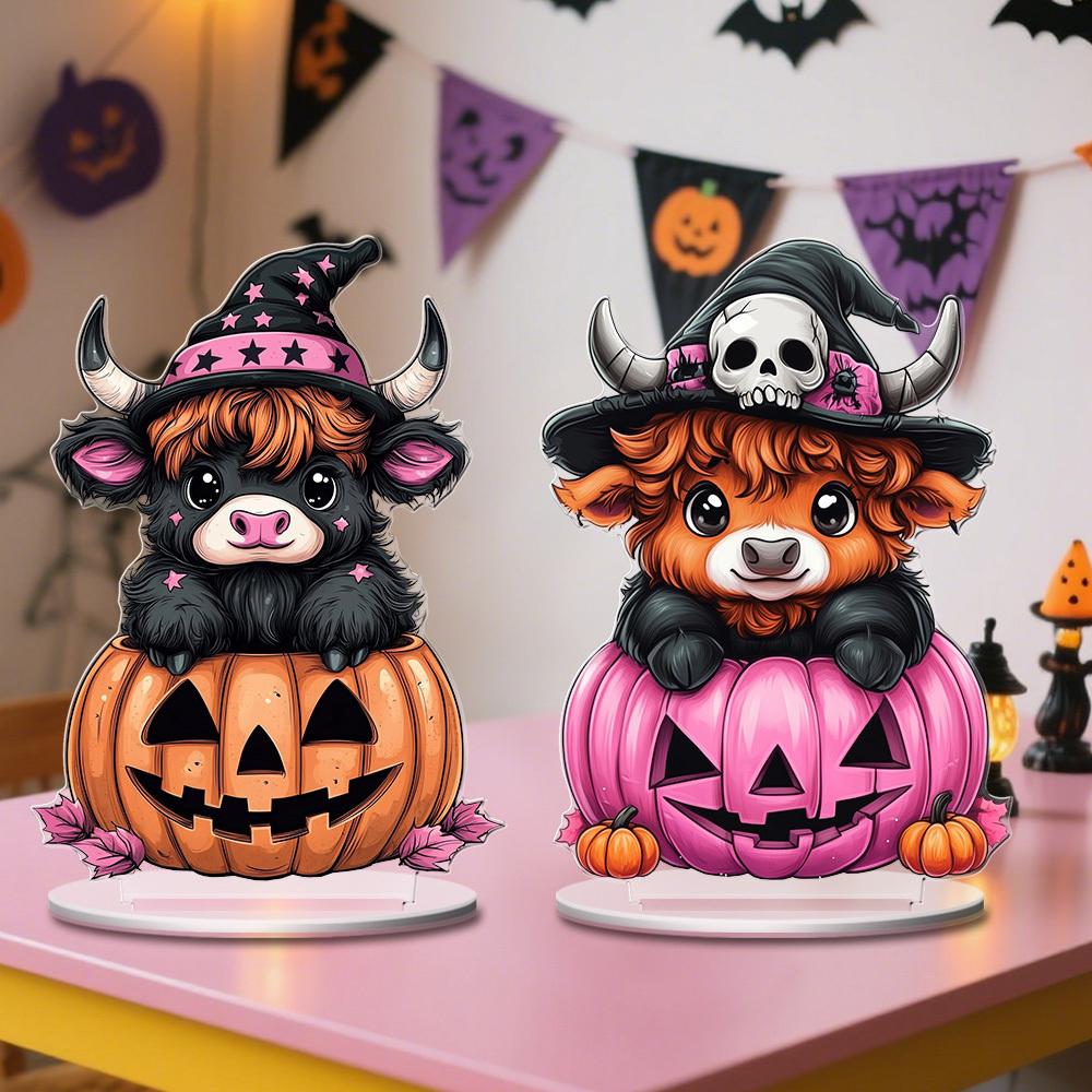 Cute High-low Cow Home Decoration for Halloween Nestled in Pumpkins, Holiday Decorations, Home Tabletop Decorations, Nurseries, Home Desk Living Room