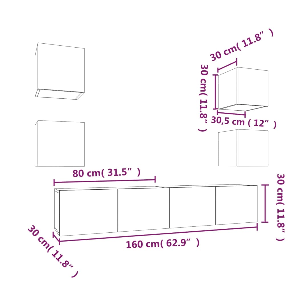 6 Piece TV Cabinet Set White Particleboard