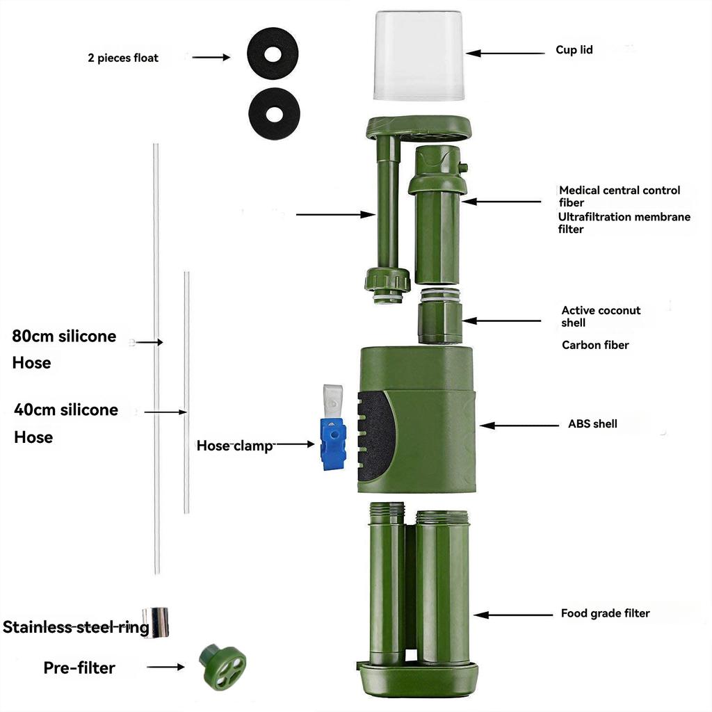K8187 Portable Water Purifier Pump Camping Hand Pump Water Filter Outdoor Water Purifier  Green