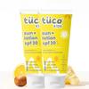 Tuco® Kids 2 în 1 Cremă de protecție solară + Loțiune de corp cu SPF 30 | Curcumă, Lemn dulce, Unt de mango | UVA/UVB PA++++ | Vârste 2-5, 5-10, 10-15 | 100 ml (Pachet de 2)