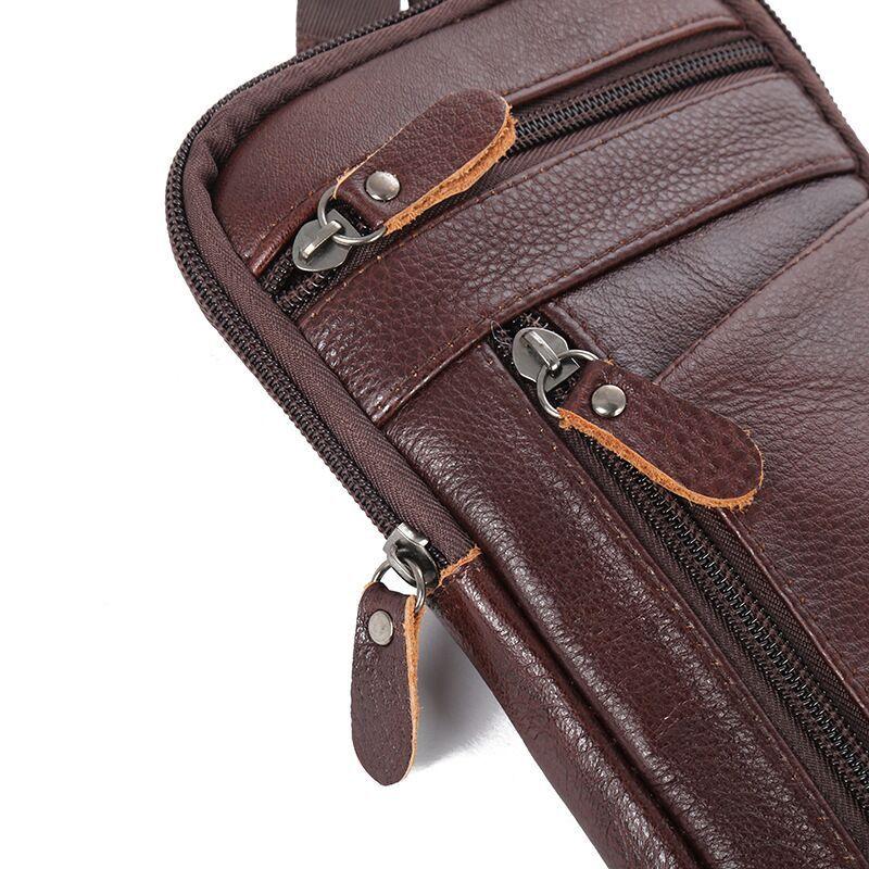 Herren Echte Leder Handy Tasche Crossbody, Vintage Kleine Umhängetasche, Kompakte Hüfttasche mit Reißverschlussfächern, Outdoor Reise Tasche