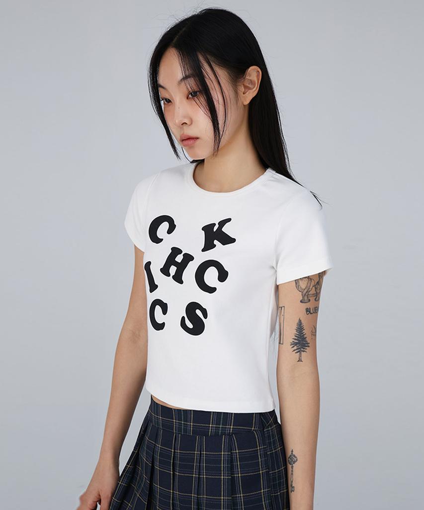 CHICKS Chicks Word Black Crop Short Sleeve Tee Short Sleeve T-Shirt White