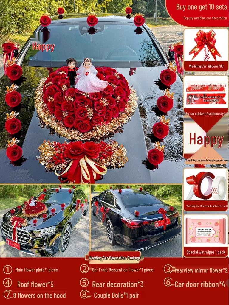 2024 Complete Wedding Car Decoration Set with Suction Cup Attachment