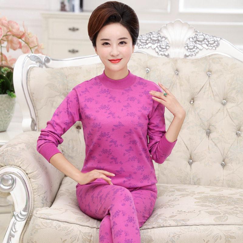 Women's pure cotton thermal underwear set for mothers, autumn and winter wear