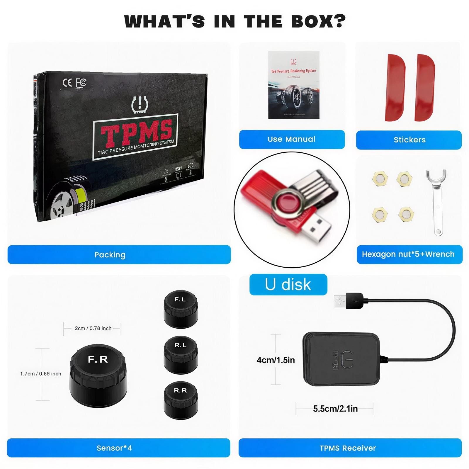 

USB Android TPMS із датчиками Сигналізація контролю тиску в шинах Обмін Бездротова передача Система контролю тиску в шинах With U disk