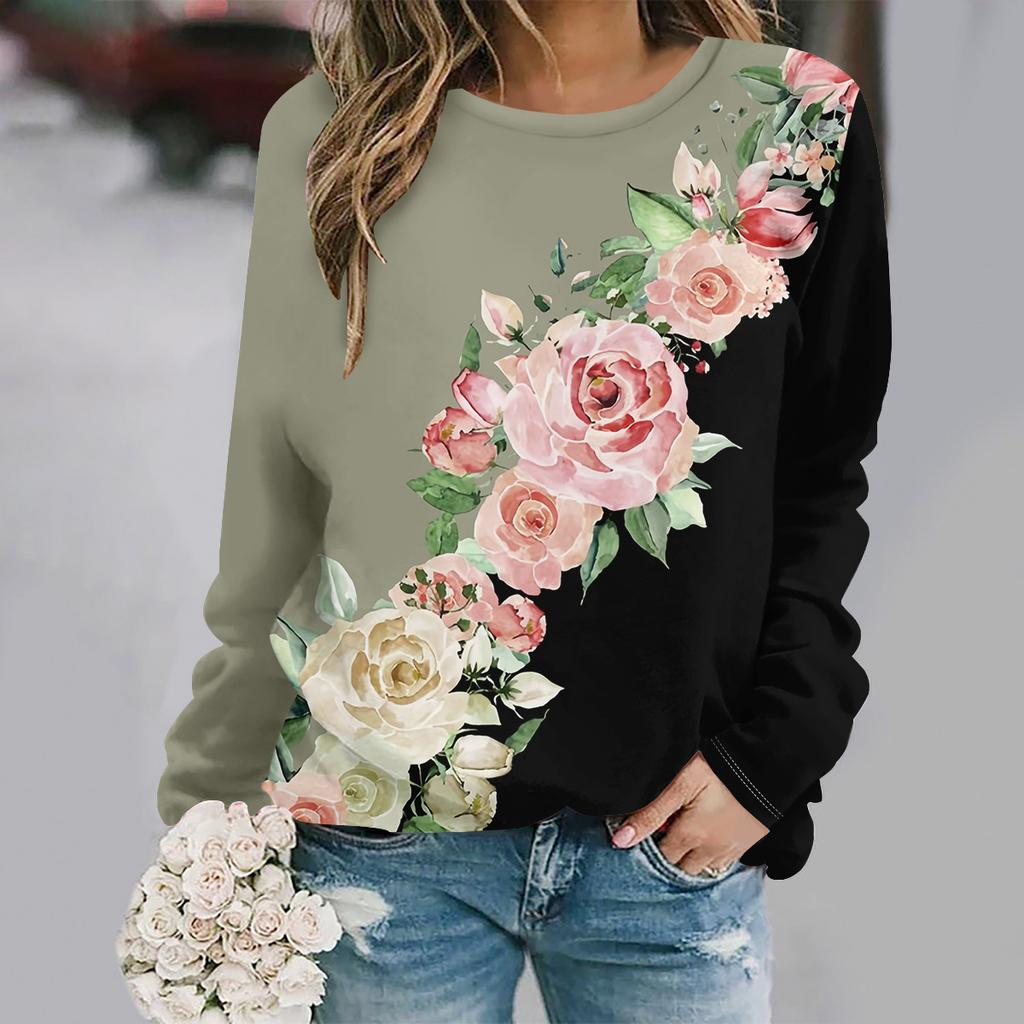 Autumn and winter new fashion round neck long sleeve printed elegant casual loose hoodie