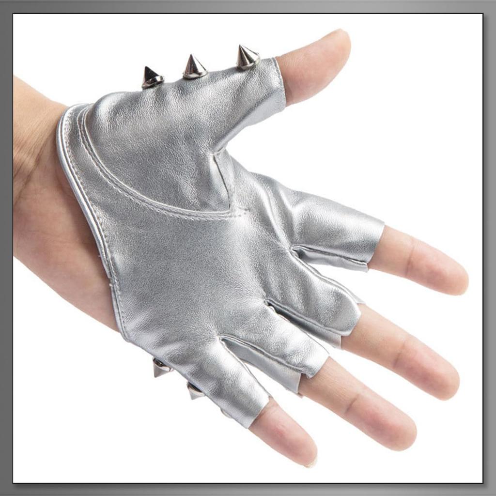 Buzz Selection Fingerless Leather Studded Biker Hard Rock Gloves for Men GB120 (White)