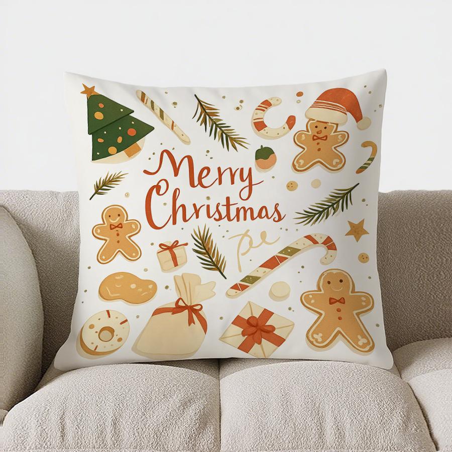 Home Decor Christmas Wreath Cushion With Sweet Treats Pattern Cushion Cover Suitable For Sofa Bedroom Car Pillow Cover