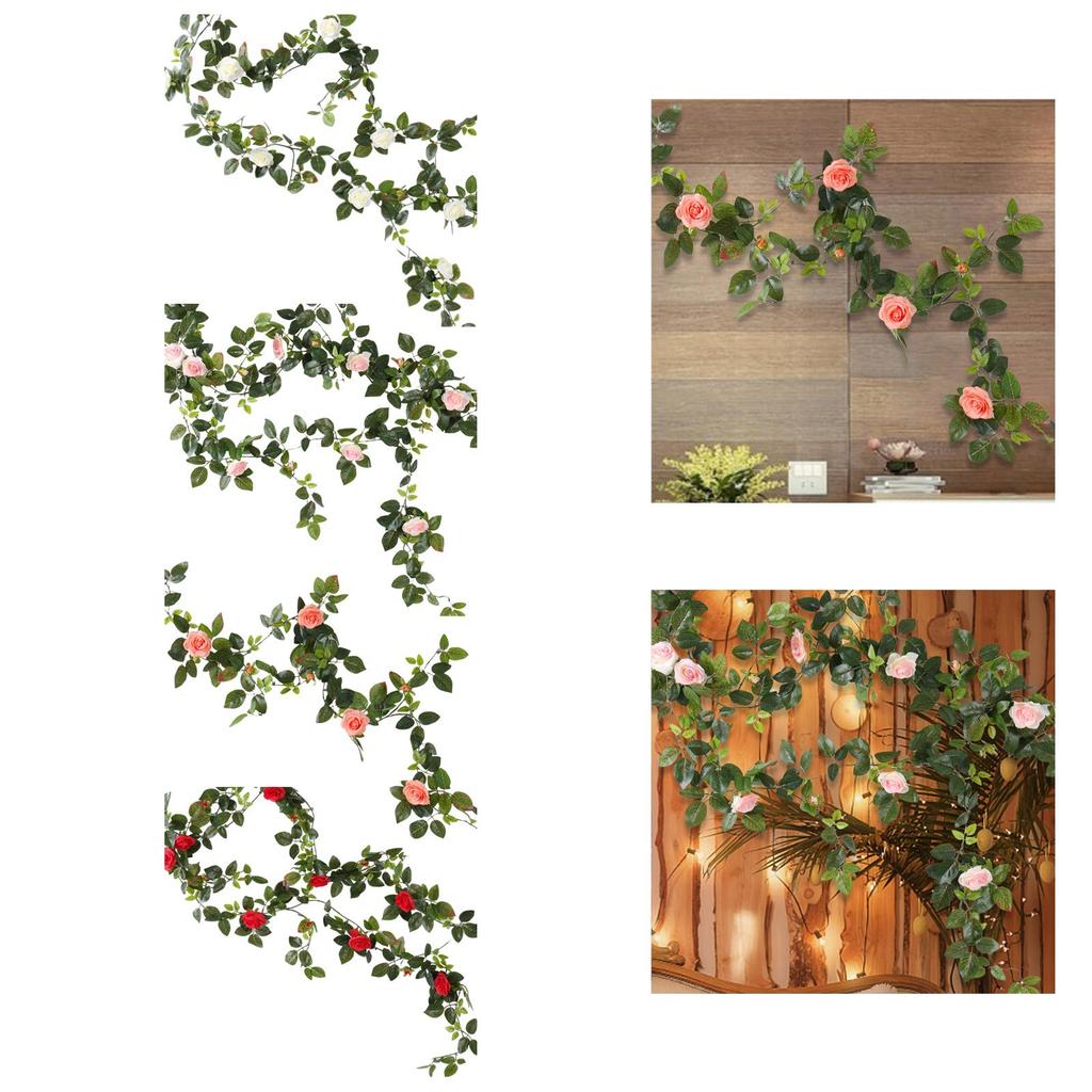 Artificial Rose Vines Rose Garland Hanging Faux Leaves Floral for Indoor Outdoor
