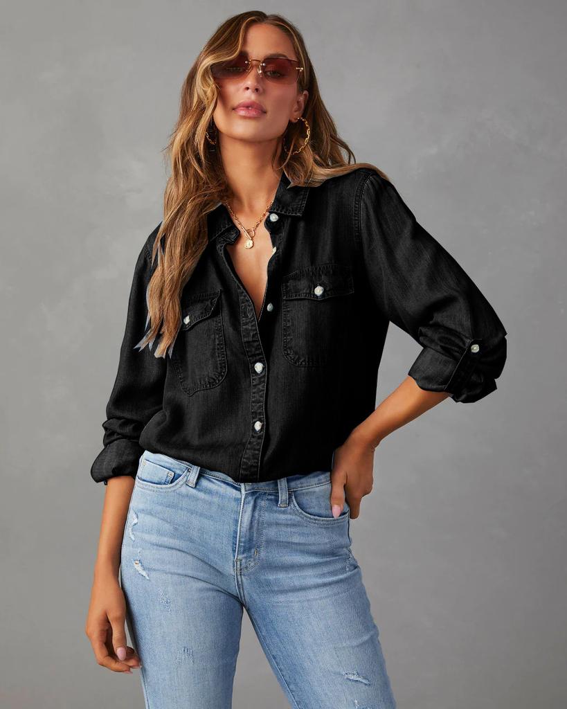Casual Lapel Single-breasted Women's Long-sleeved Denim