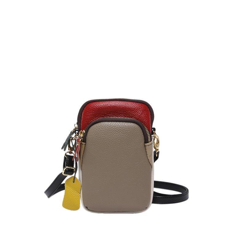 Leather Small Square Bag First Layer Cowhide Color Matching Trend Fashion Messenger Bag Shoulder Bag Women
